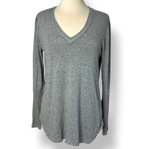 NWT Lola & Sophie Slub Jersey Tee Long Sleeve V-Neck Woven Back Gray Grey Sz XS